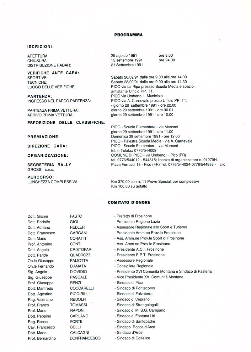 Programma edizione 1991
